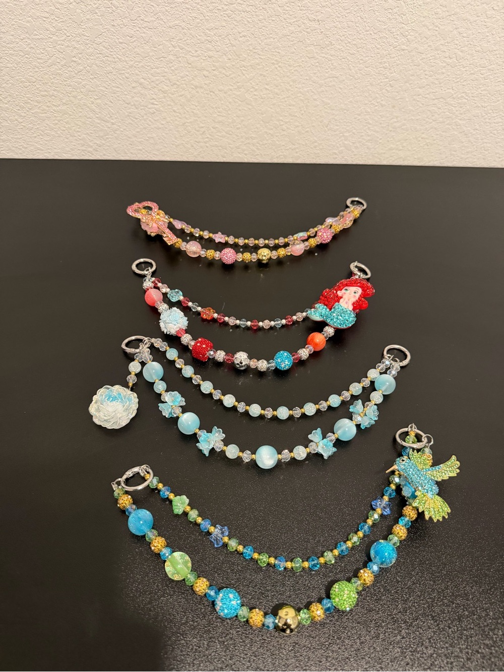 4pc Beaded Purse Bag Charm Bundle Rhinestone Floral Colorful Accessories